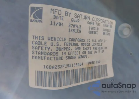 2005 Saturn Ion 2 from USA, damaged, VIN 1G8AZ52F15Z133484